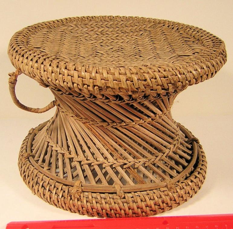 Woven mora or stool.  9 ½ inches diameter, 6 ¼ inches tall. -image