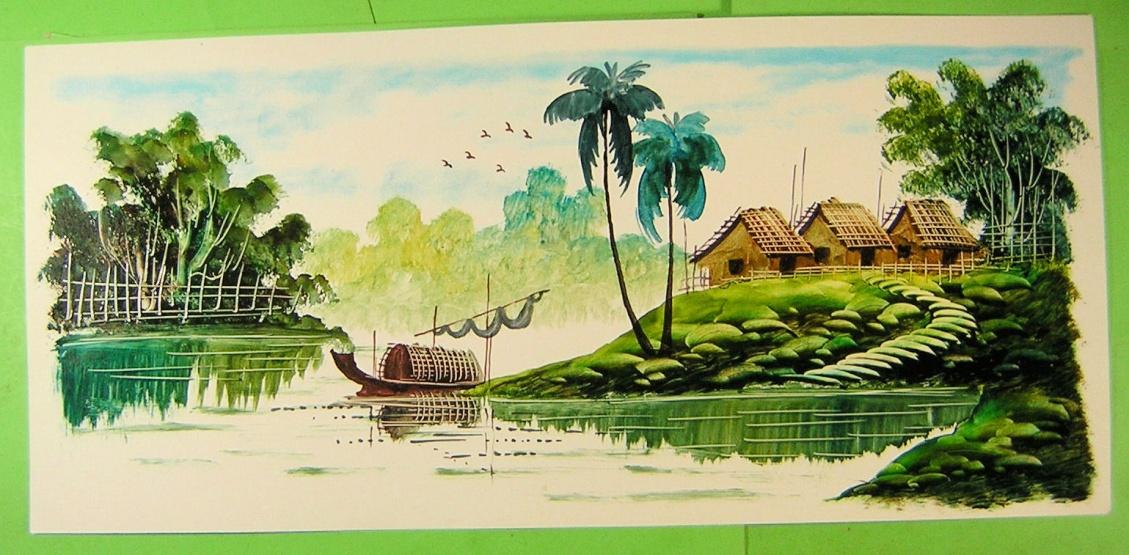 Three acrylic panels 7 by 15 3/8 inches on cardboard.