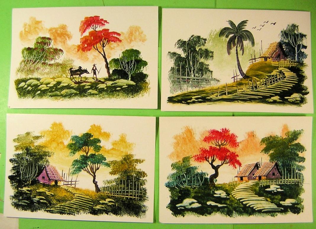 Four note cards, folded at top